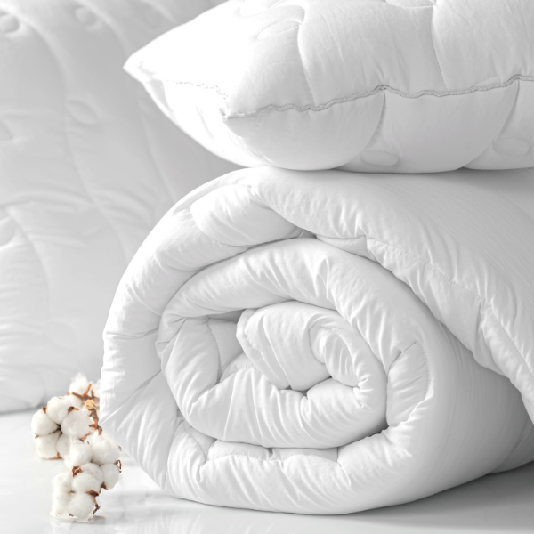 clean white bedding washed and folded